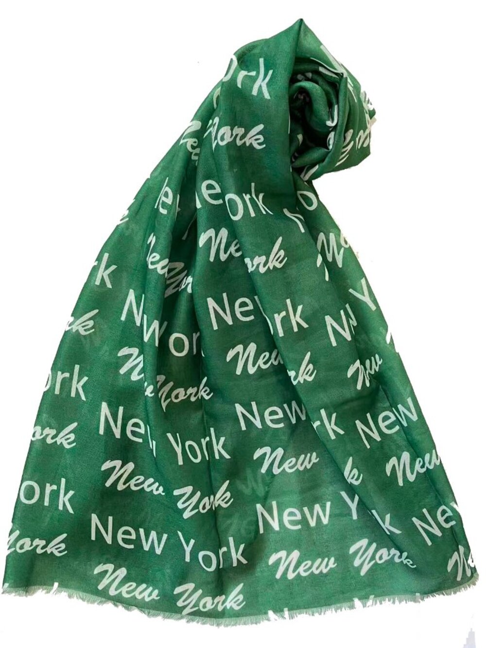 Women Summer New York Print Rectangular Light Scarf - Green/White